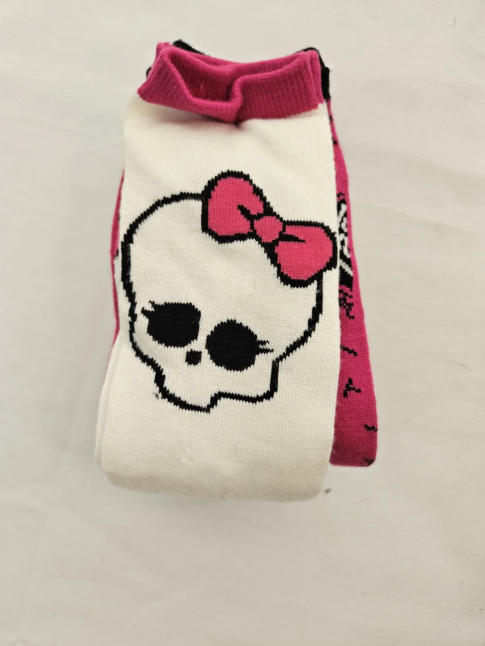 monster high White & Hot Pink Knee-High Socks with Skull Motif
